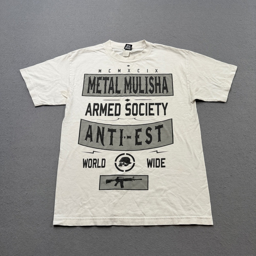 Metal Mulisha T-Shirt Men's Medium White Armed Society Graphic Short Sleeve‎ Y2K
